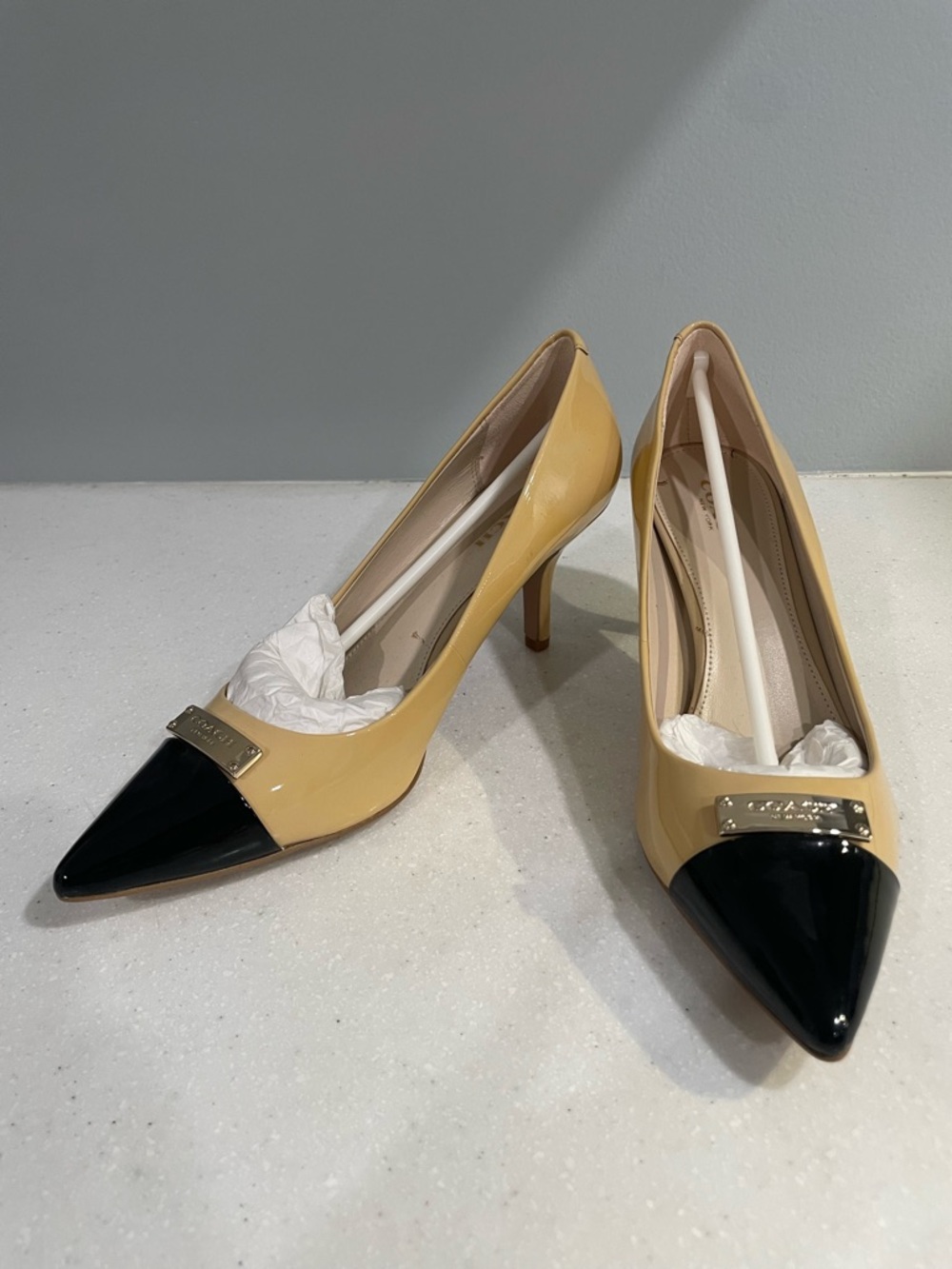 Coach Zan Tapioca/Black Patent Leather Cap Toe Pumps - Picture 5 of 8